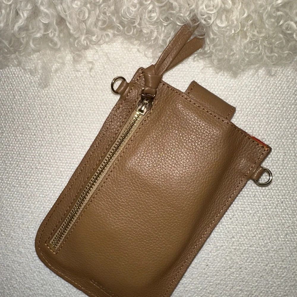 Brown and White Leather Phone Pouch